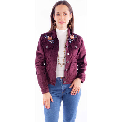 Scully - Womens Velvet Jacket W/Emb. — Burgundy