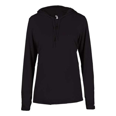 Badger - Womens 4165 B-Core Long Sleeve Hooded T-Shirt — Black