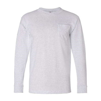 Bayside - Mens 8100 Usa-Made Long Sleeve T-Shirt With A Pocket — Ash