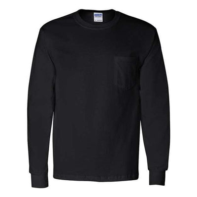 Gildan - Mens 2410 Ultra Cotton Long Sleeve Pocket T-Shirt — Black