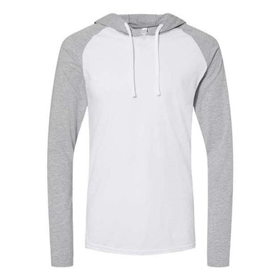 Lat - Mens 6917 Fine Jersey Hooded Long Sleeve Raglan T-Shirt — Blended White/Vintage Heather/White