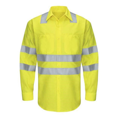 Red Kap - Mens Sy14L Enhanced & Hi-Visibility Long Sleeve Work Shirt — AB-Fluorescent Yellow/Green