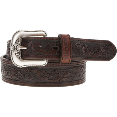 Hooey - Mens Midnight 1.75-1.5 Tapered Leather Filigree Embossed Belt With Double Welt Edge & Accents