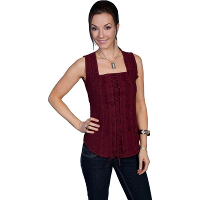 Scully - Womens Sleeveless Blouse Peruvian Cotton — Burgundy