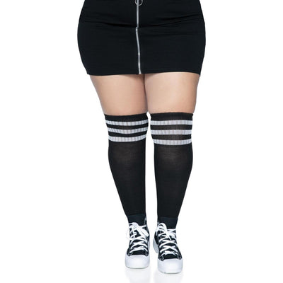 Leg Avenue - Womens Plus Size Over the Knee Athletic Socks — Blk/White