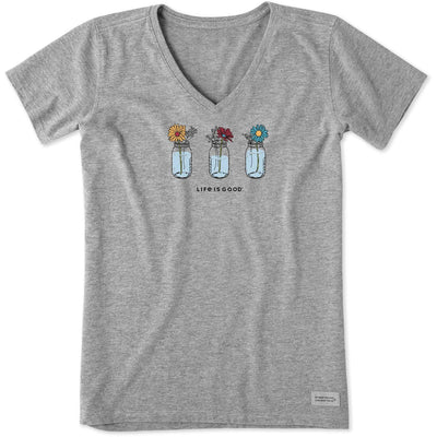Life Is Good - Womens Crusher Graphic V-Neck T-Shirt Floral Jars