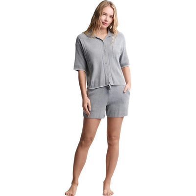 Barefoot Dreams - Womens CozyChic Ultra Lite Contrast Scallop Short Sleeve Shirt and Short Set