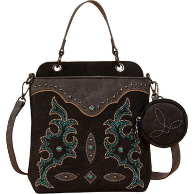 Montana West - Womens Embroidered Boot Scroll Top Handle Crossbody Bag With Coin Pouch