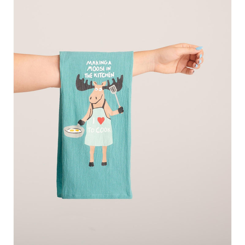 Little Blue House - Unisex Making a Moose in the Kitchen Tea Towel