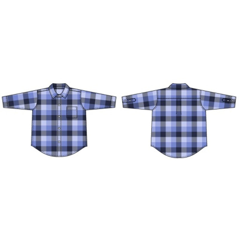 Janie and Jack - Boys with Es Long Sleeve Blue Plaid Plain Weave Shirt Sp2