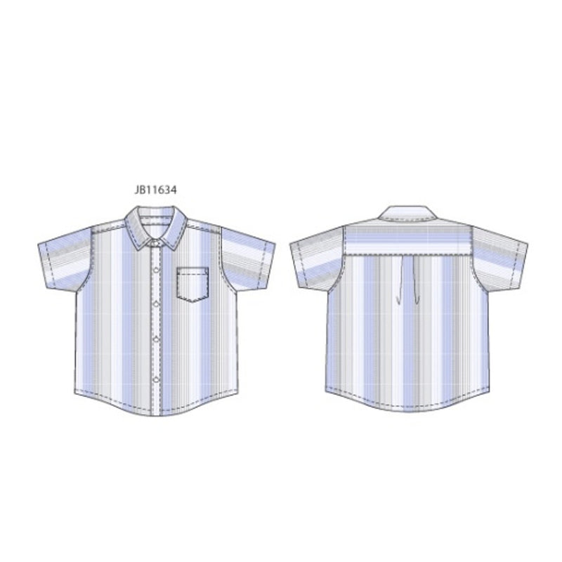 Janie and Jack - Boys with Es Short Sleeve Lt Blue Stripe Linen Shirt Sp2