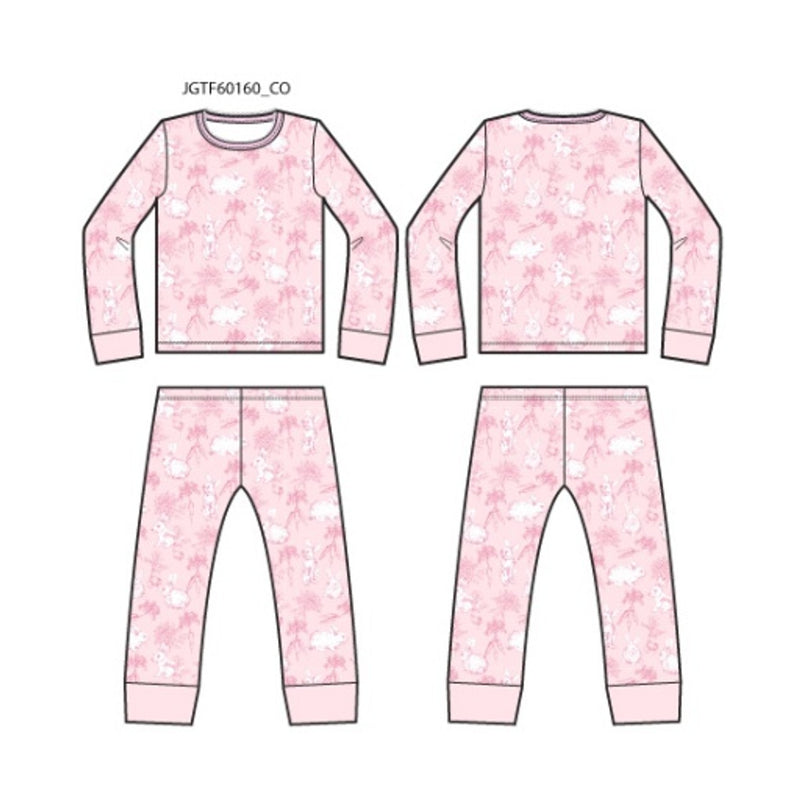 Janie and Jack - K Long Sleeve Pink Bunny Toile Sleep E1