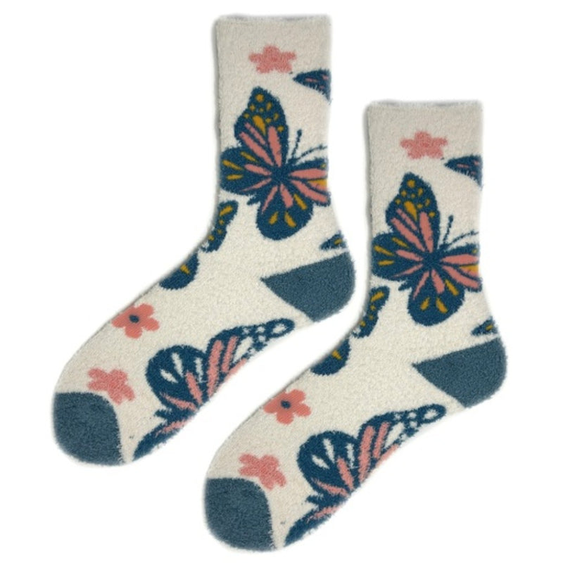 Oooh Yeah - Womens Butterfly Kiss Fluff N Stuff Non Skid Women's Crew Socks