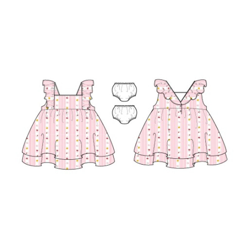 Janie and Jack - Baby G with Pink Microstripe Fruits Sl Dress Smr0