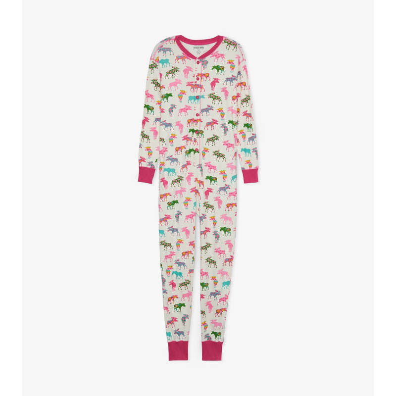 Little Blue House - Unisex Patterned Moose Adult Union Suit