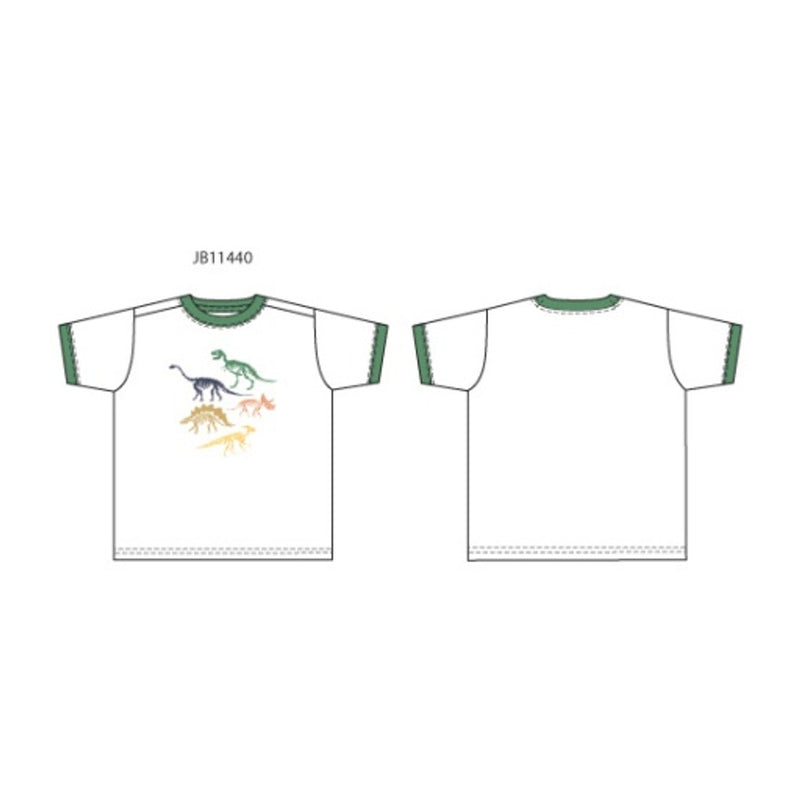 Janie and Jack - Boys K Short Sleeve White Dino Graphic Ringer Tee Sm1
