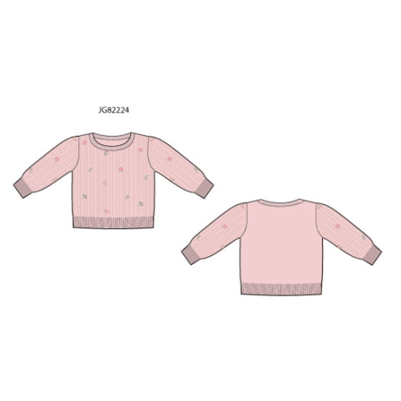 Janie and Jack - Girls S Pnk Emb Flwr Long Sleeve Swtr Top Sp1