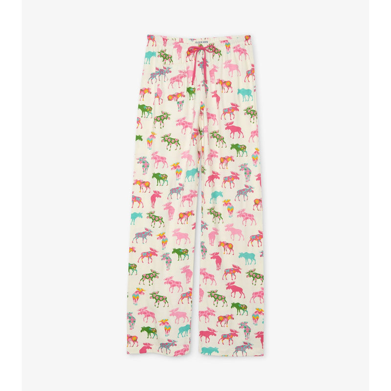Little Blue House - Patterned Moose Womens Jersey Pajama Pants