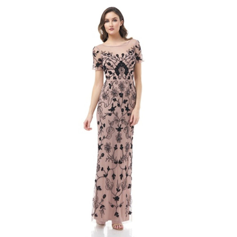 JS Collections - Womens Beaded Illusion Dori Gown