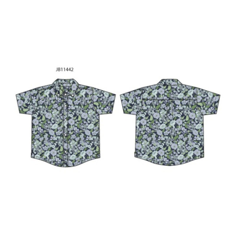 Janie and Jack - Boys with Es Short Sleeve Blue Floral Poplin Shirt E1