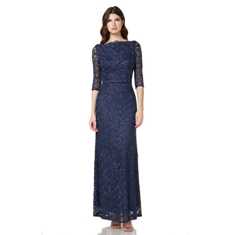 JS Collections - Womens Draped Aline Embroidered Gown