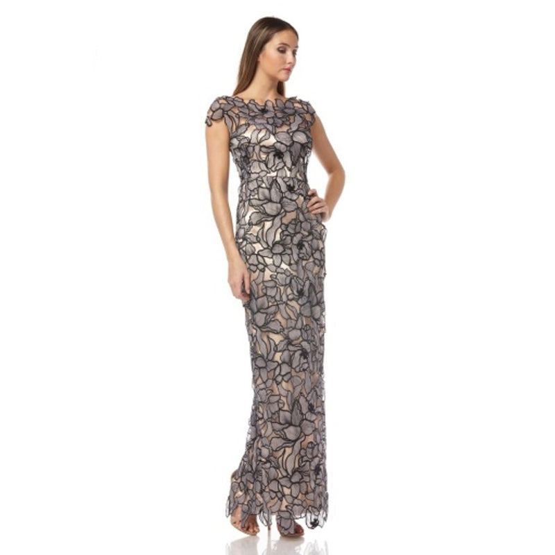 JS Collections - Womens Laser Cut Flower Illusion Gown