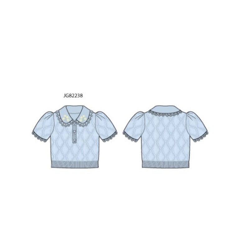 Janie and Jack - Girls S Blu Emb Pntl Short Sleeve Swtr Top E2