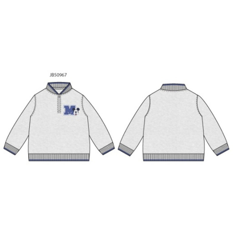 Janie and Jack - Boys K Cream Htr Mickey Patch Fleece Qtr Zip Pullover Disney