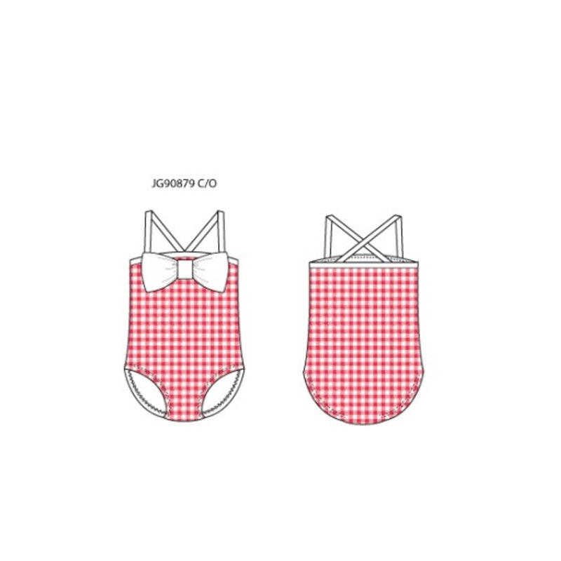 Janie and Jack - Girls K Red Gingham Bow 1pc Swim Sm0
