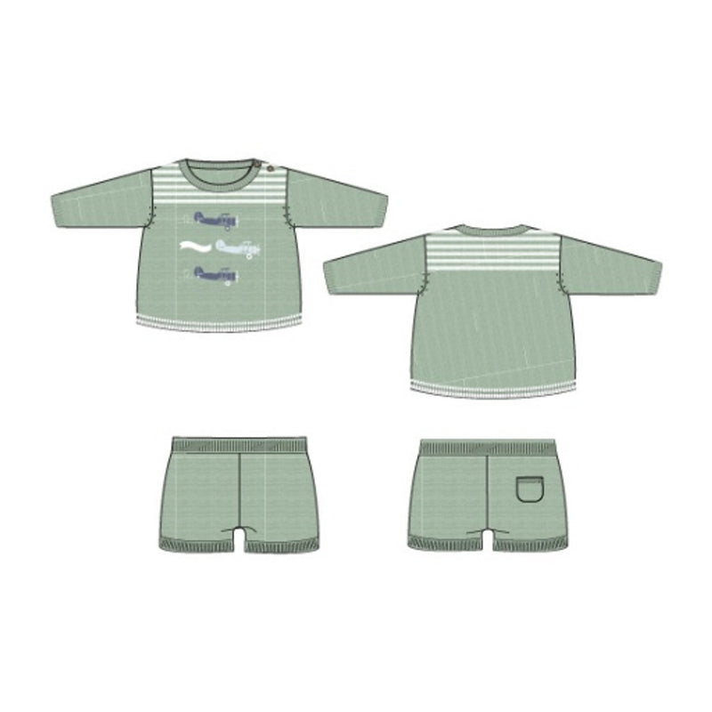 Janie and Jack - B S X Green Airplanes Short Sleeve/Short Set Sprbk