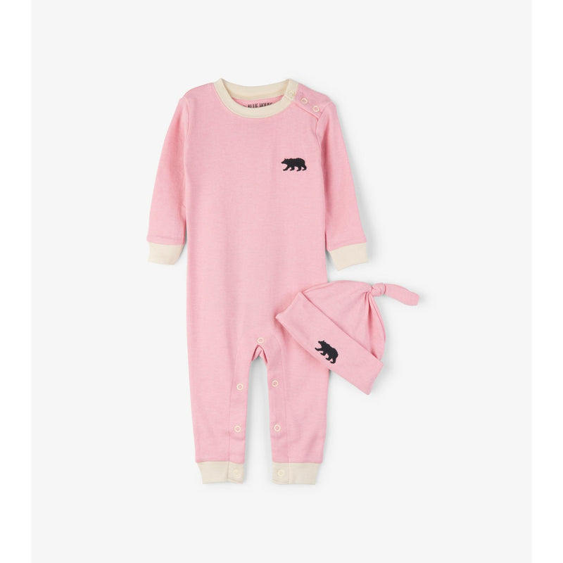 Little Blue House - Pink Little Bear Bum Baby Coverall & Hat