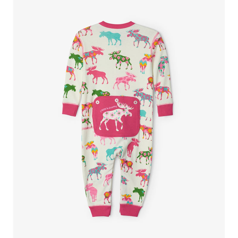 Little Blue House - Patterned Moose Baby Union Suit