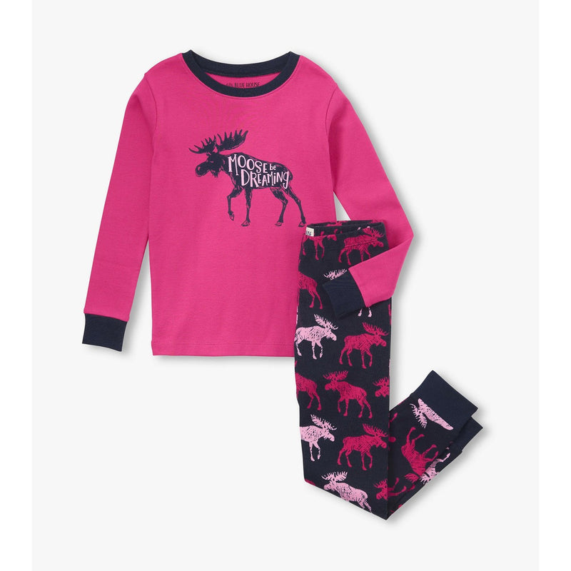 Little Blue House - Moose Be Dreaming Raspberry Moose Kids Pajama Set