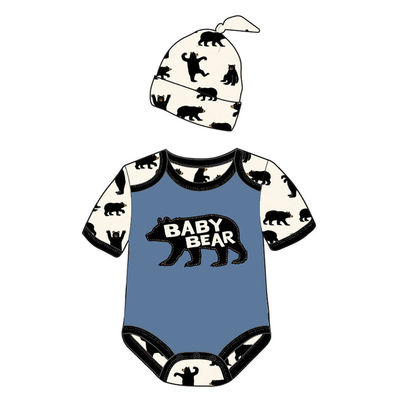 Little Blue House - Blue Baby Bear Baby Bodysuit with Hat