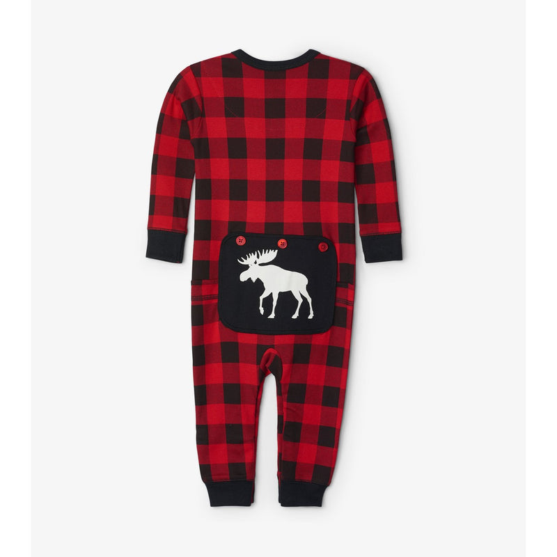 Little Blue House - Moose on Plaid Baby Union Suit