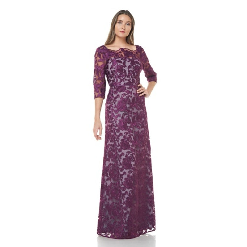 JS Collections - Womens Embroidered Gown with Scallop