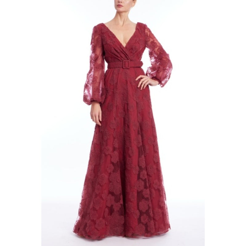 Badgley Mischka - Womens Long Sleeve V Nk Emb Gown
