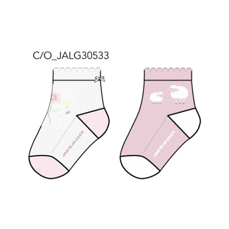Janie and Jack - Baby G Pink Flower Sheep Icon 2pk Sock Sig1
