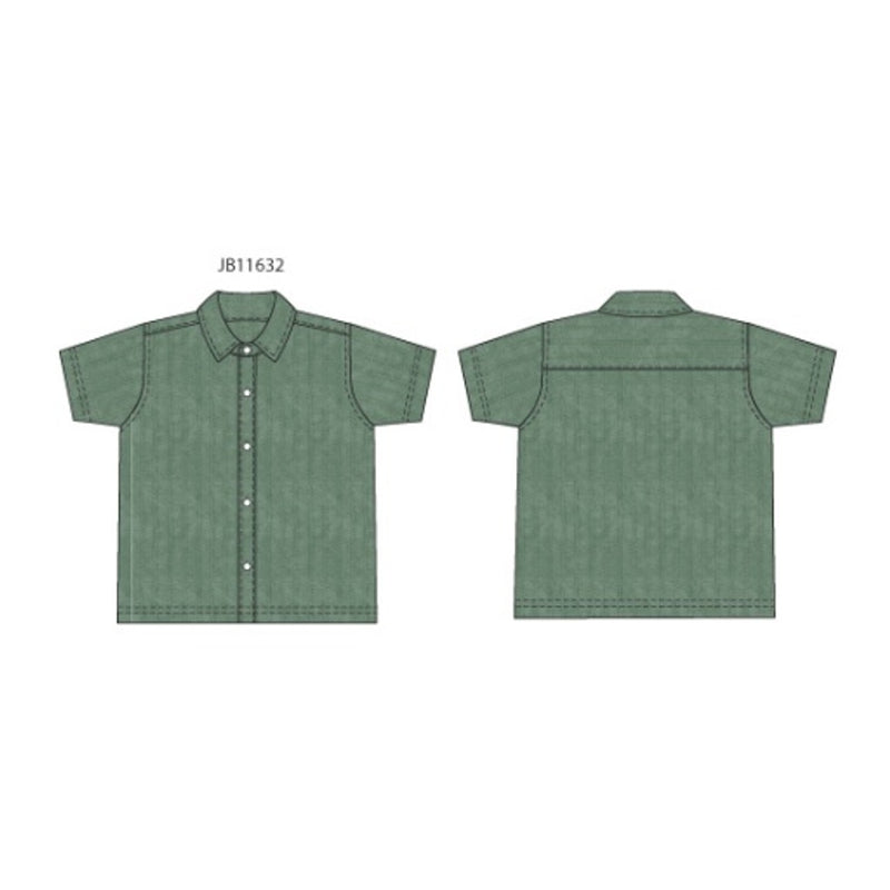 Janie and Jack - Boys K Short Sleeve Green Pointelle Button Down Top Spbk
