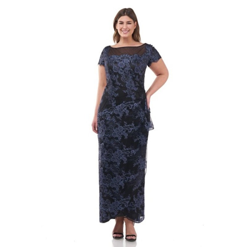 JS Collections - Womens Side Draped Cap Slv Lace Gown
