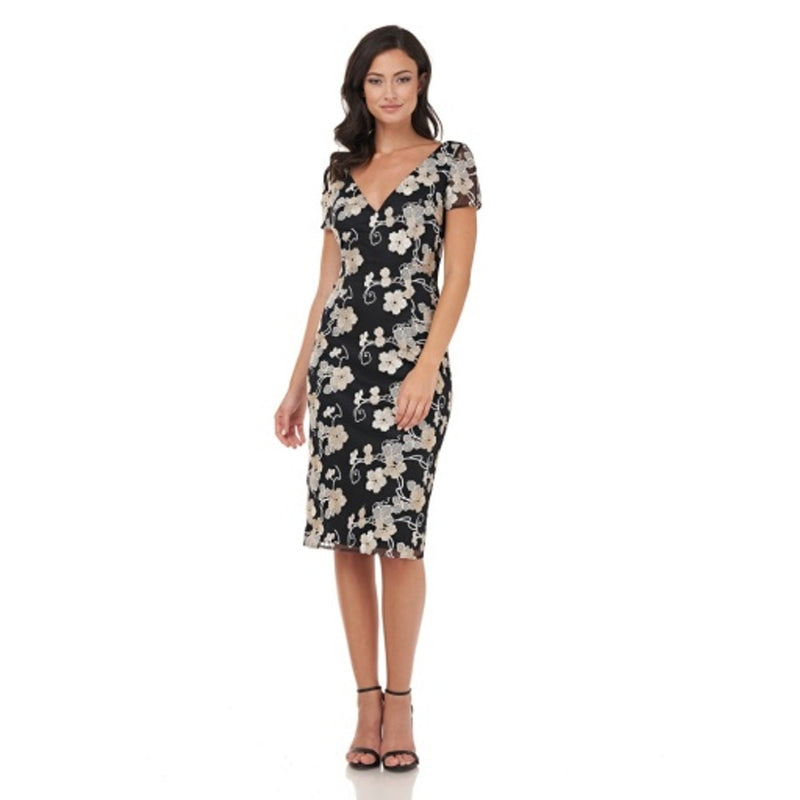 JS Collections - Womens Floral Emb Cocktail Dress