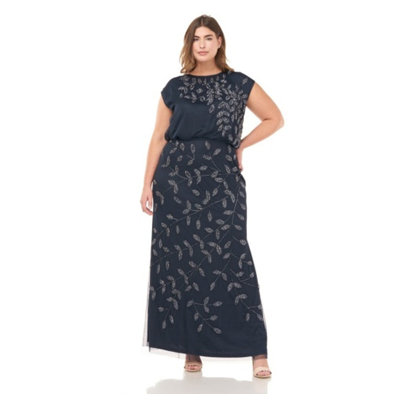 JS Collections - Womens Scalloped Crew Neck Gown