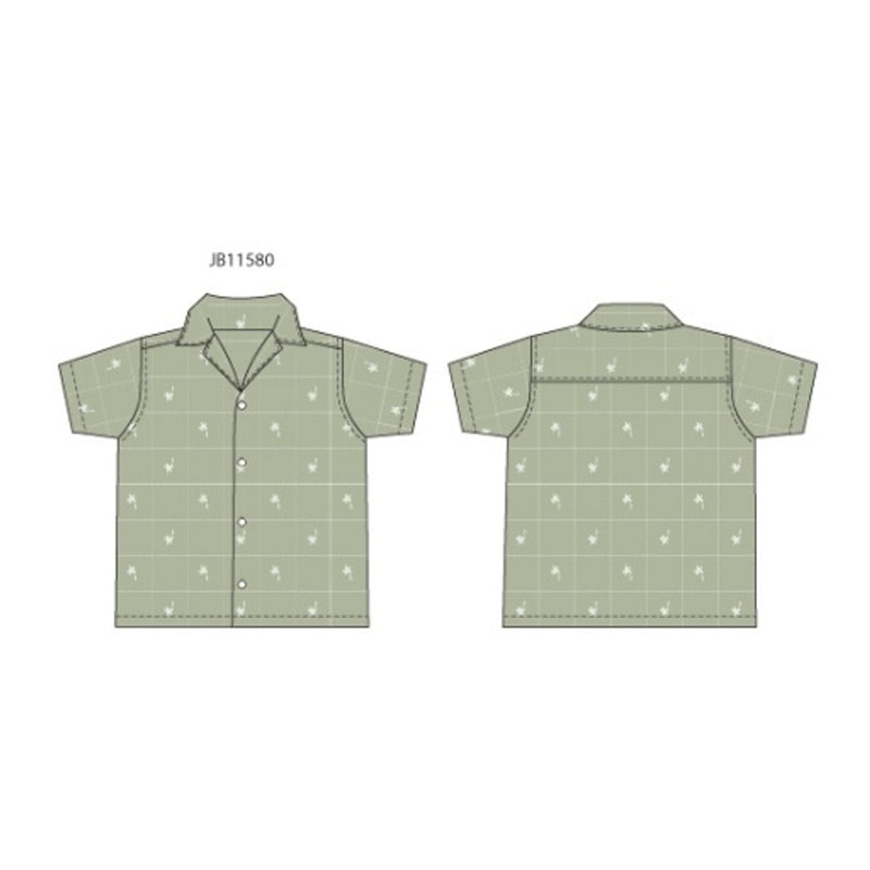 Janie and Jack - Boys with Short Sleeve Green Mini Palm Emb Shirt Sm2