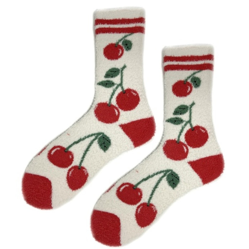 Oooh Yeah - Womens Cherry Love Fluff N Stuff Non Skid Women's Crew Socks