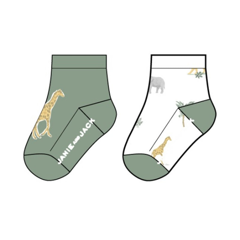 Janie and Jack - B Green Giraffe Ao Safari Icon 2pk Sock Sm2