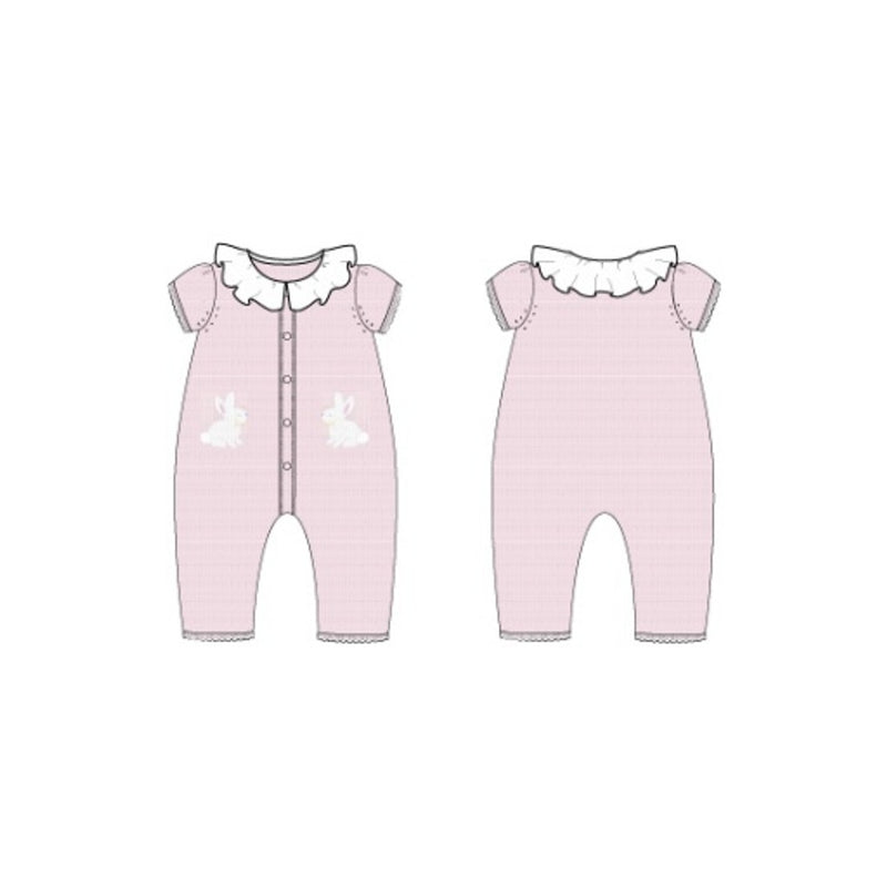 Janie and Jack - Baby G S Pink Bunny Collar Short Sleeve Onepiece E1