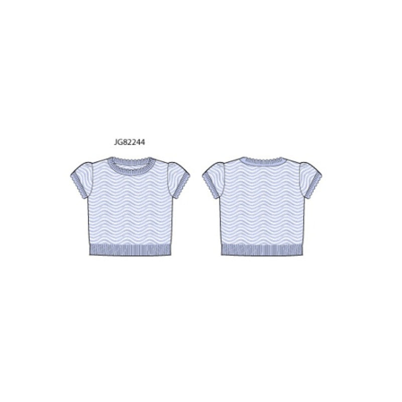 Janie and Jack - Girls S Es Blu Wavy Short Sleeve Swtr Top Sp2