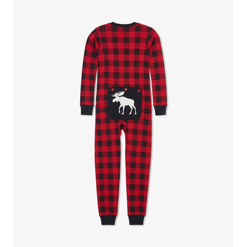Little Blue House - Moose on Plaid Kids Union Suit