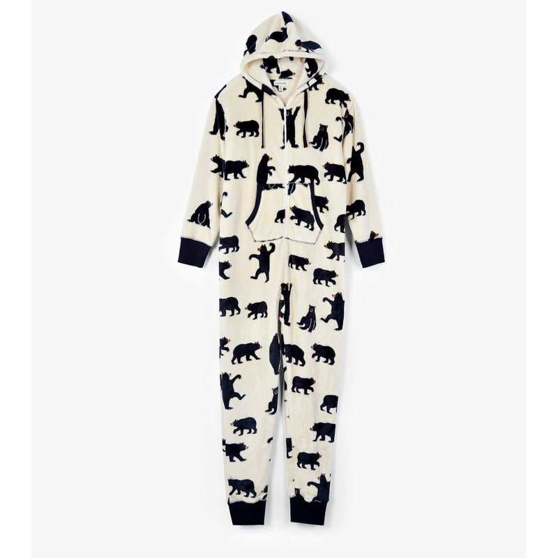 Little Blue House - Unisex Black Bears Adult Hooded Fleece Jumpsuit