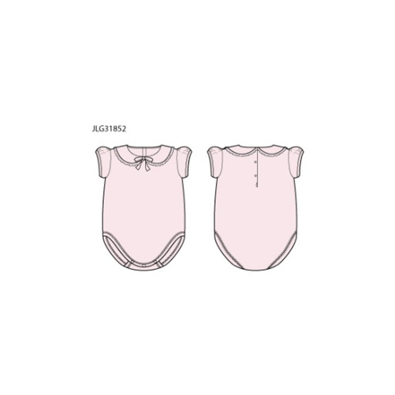 Janie and Jack - Baby G K Pink Short Sleeve Ruffle Collar Bow Short Sleeve Bodysuit Sb1
